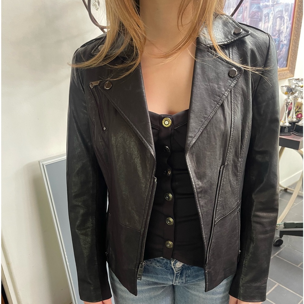 DKNY Black Leather Jacket Size S